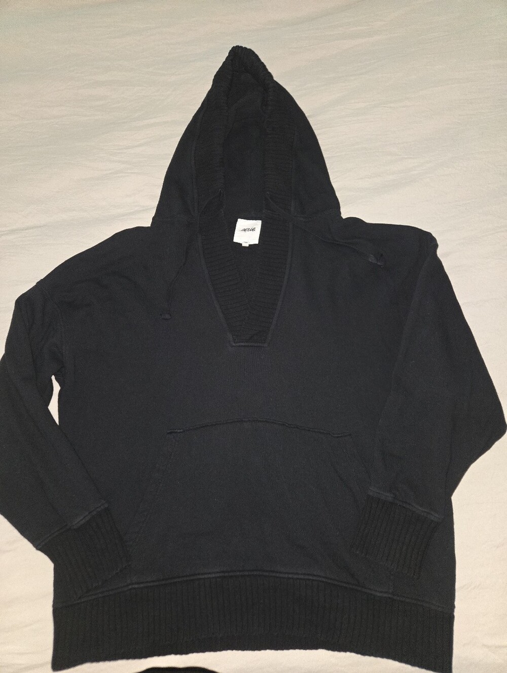 Aerie Oversized Deep V-Neck Ribbed Hoodie Black Large